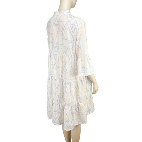 UCHUU Designer Mtl Flounce 3/4 sleeves Summer Geometric Pattern White Dress 2 - Picture 3 of 8